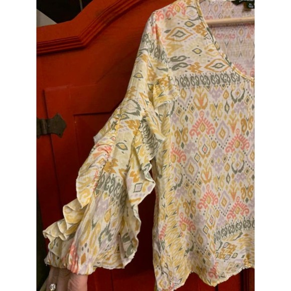 Zac & Rachel Petite Super Cute Boho Crop Ruffle Sleeve Shirt NEW WITH TAGS PS - Picture 2 of 2